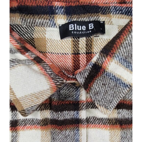 Blue B Shacket Plaid Button-Down Shirt  Jacket Rust Brown Flanne  Womens Lg New - Picture 4 of 10